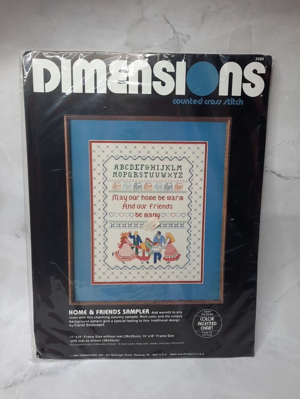 Dimensions Counted Cross Stitch Kit Home & Friends Sampler 3584 Vintage 1985